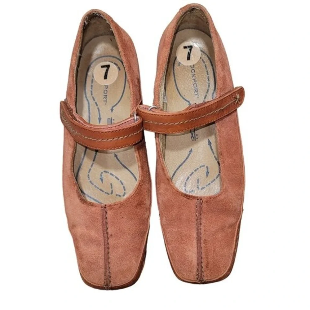 Rockport Women's Flat Mary Jane 7 Suede Orange Dress Shoe‎ Preppy Comfort Mature